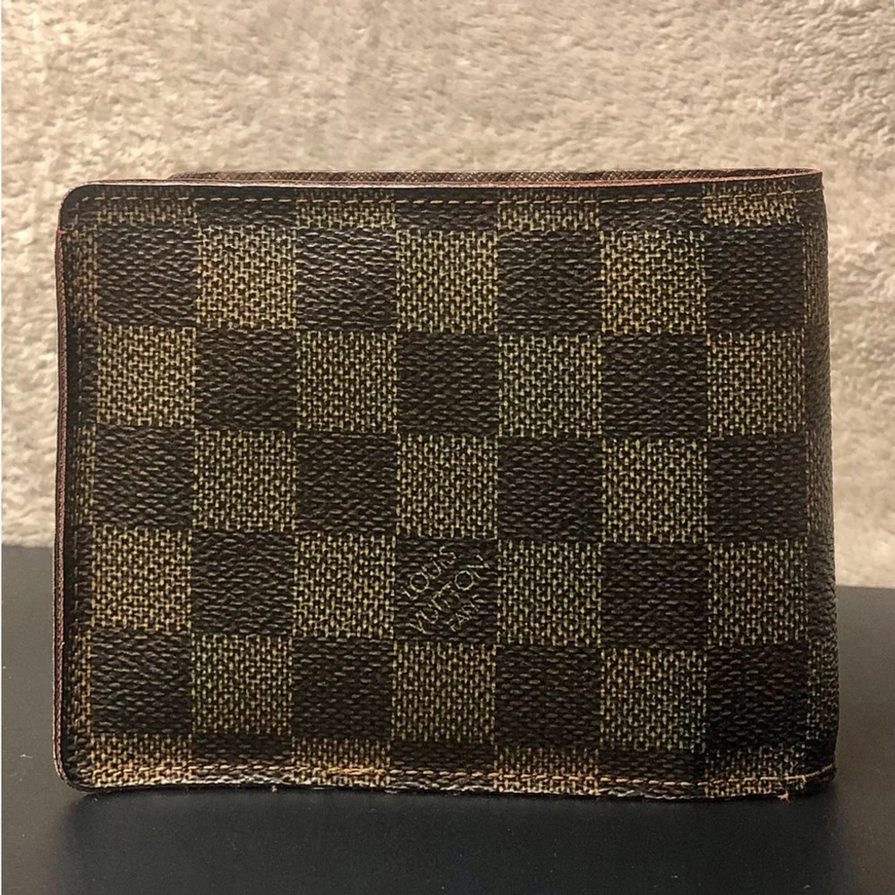 Men LOUIS VUITTON Damier Ebene Portefeiulle Florin Bifold Brown Checkered Wallet